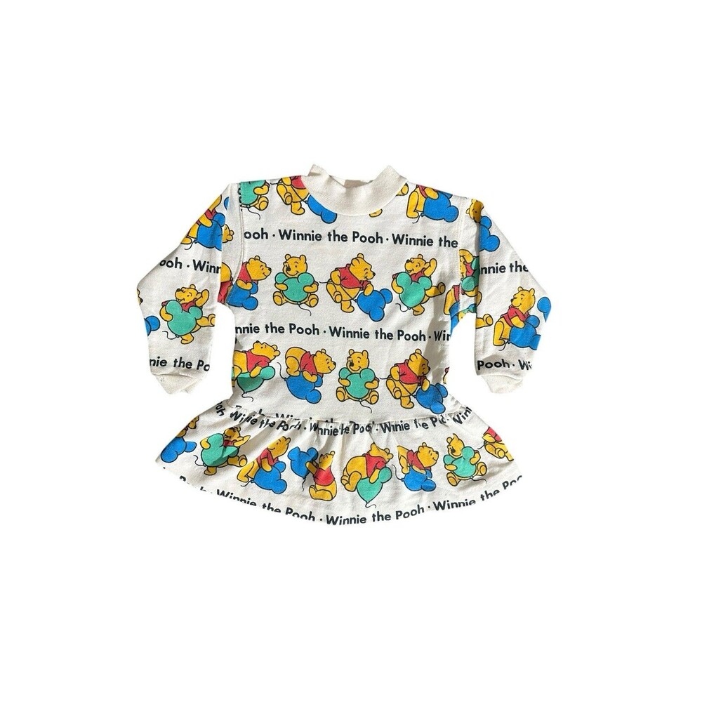 Rare Vtg Disney Winnie the Pooh OnePiece Dress 2T Ruffled Bottom  All Over Print